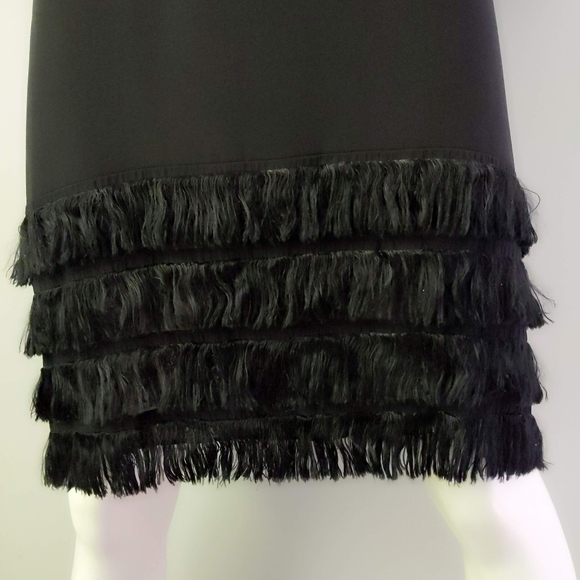 Vintage 1990s Fiandaca Couture Black Fringe Ruffle Bottom Shift Dress L - Picture 2 of 6